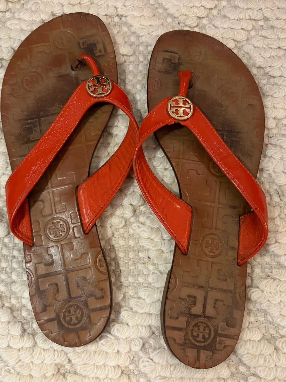 Tory Burch Orange Patent Leather Thong Sandals